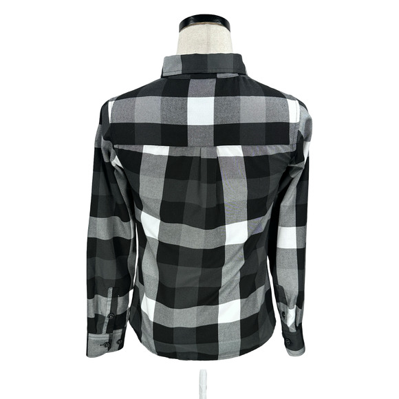 Dixxon Flannel Finish Line Shirt Women's Medium Black White Gray Plaid Button-Up - Picture 5 of 10